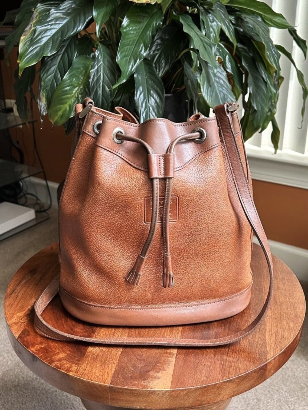 BURBERRY Calfskin Drawstring Bucket Bag, British Tan - Picture 8 of 13